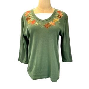 Falling Leaves Emb/Bling Shirt.Adorable, Y2K, Halloween,M,3/4 Sleeve,Vintage